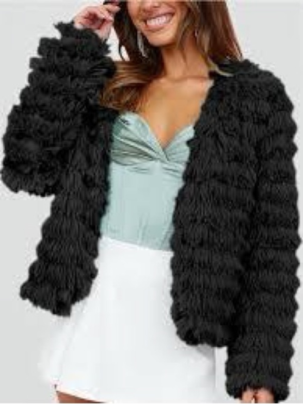 She + Sky Black Shaggy Faux Fur Fringe Open-Front
Jacket